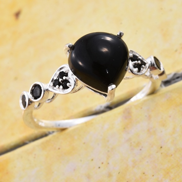 Black Onyx, Thai Black Spinel Sterling Silver Hear - Picture 2 of 4